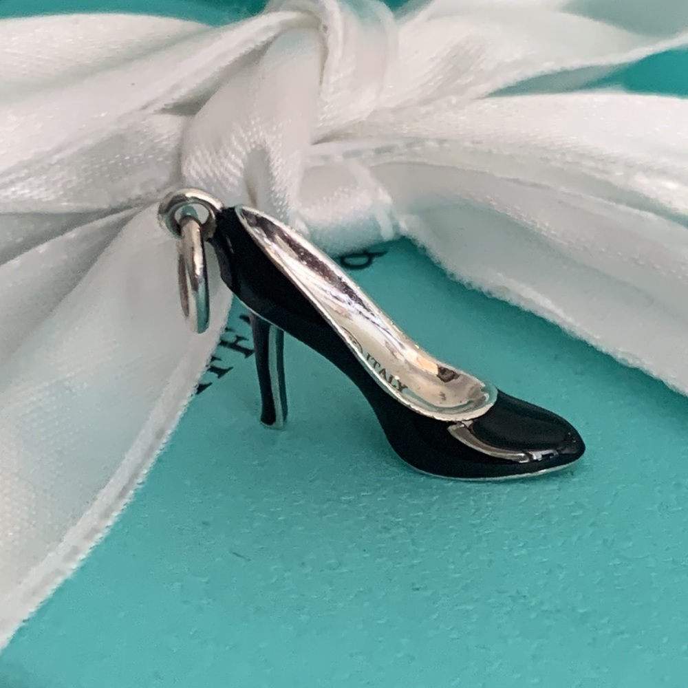 Tiffany & Co Black Blue Enamel and Silver High Heel Shoe Stiletto Charm